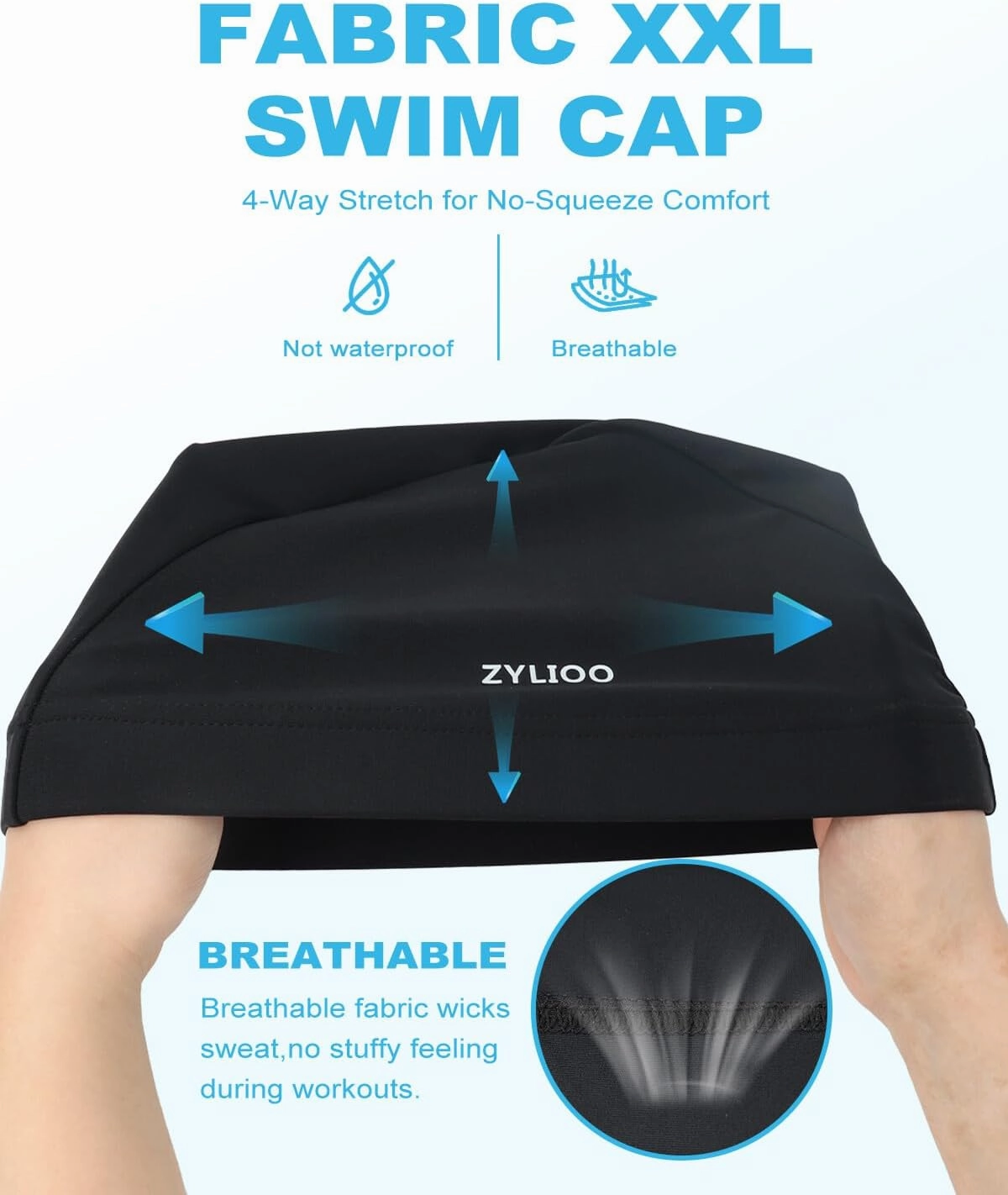 Zylioo Oversize XXL Cloth Swim Cap,Large Fabric Swimmer Caps for Big Heads,Breathable High Elasticity Swimming Cap