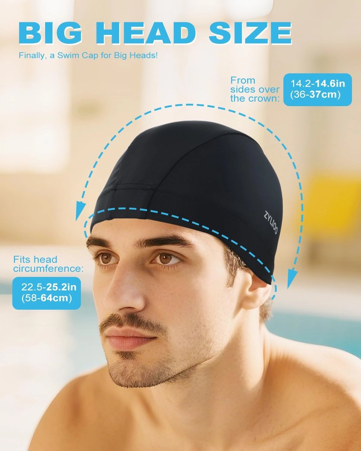 Zylioo Oversize XXL Cloth Swim Cap,Large Fabric Swimmer Caps for Big Heads,Breathable High Elasticity Swimming Cap