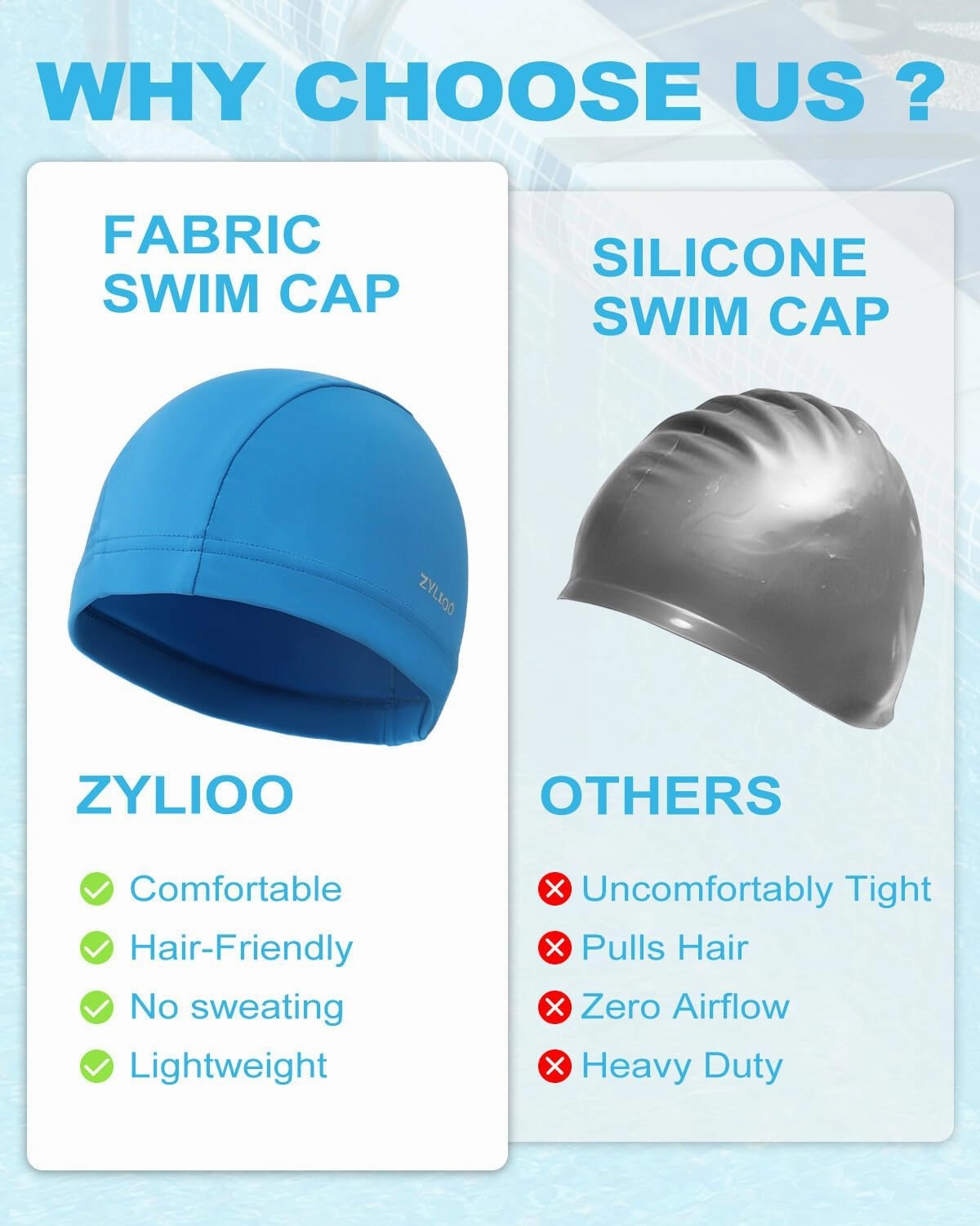 Zylioo Oversize XXL Cloth Swim Cap,Large Fabric Swimmer Caps for Big Heads,Breathable High Elasticity Swimming Cap